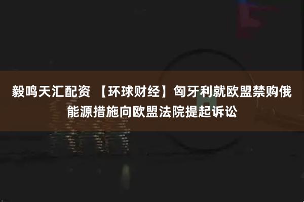 毅鸣天汇配资 【环球财经】匈牙利就欧盟禁购俄能源措施向欧盟法院提起诉讼